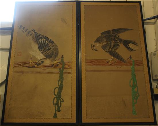 Two Japanese paper screen panels, 19th century, 103 x 53.5cm incl. frames